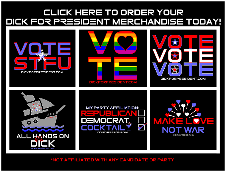 VoteVoteVote from DickTeez There are three things to remember at election time: Vote. Vote. Vote. This design was conceived to underscore that message. You can't expect to control who everyone votes for, but our system works best when everyone who is eligible to do so actually takes the time to voice their opinion by casting their vote. Do your part and participate in the election. Order your official Dick For President merchandise today! DIRECT LINK: https://teespring.com/votevotevote  See more Dick For President designs and LEARN MORE ABOUT THE CAMPAIGN AT: http://DickForPresident.com Election Day is Coming! Not affiliated with any political party or candidate. All Images Copyright 2019